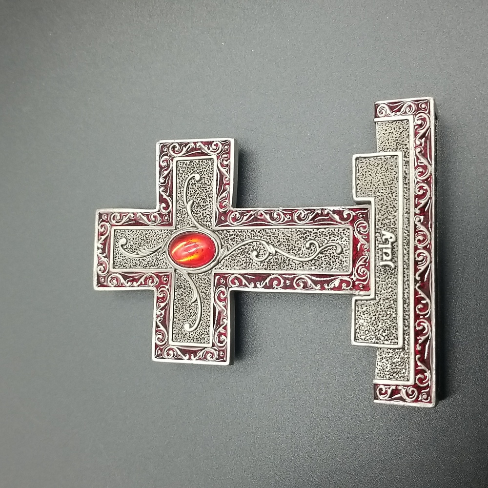 Ornate Pewter 2003 "July" Birthday Ruby Red Gemstone Standing Cross Statue - Picture 7 of 11